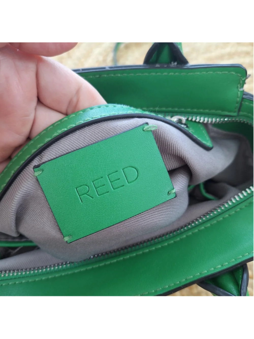 REED Satchel Purse Bag Kelly Green Double Handles Zip Closure Shoulder Strap